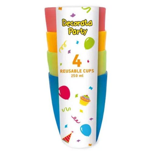 Colorat set de 4 pahare din plastic 250 ml