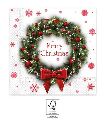 Crăciun Merry Xmas Wreath i șervețel 20 buc 33x33 cm FSC