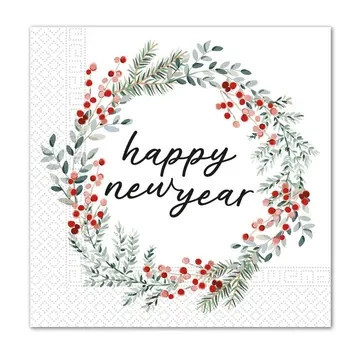 An Nou Fericit! Wreath Servețel Happy New Year 20 buc 33x33 cm FSC