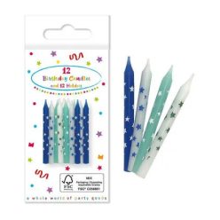   La mulți ani Happy Birthday Blue, Set de lumânări de tort albastre, 12 bucăți