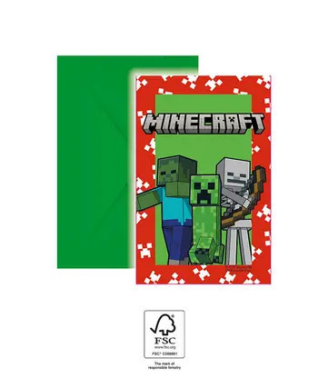 Minecraft Green invitație de petrecere 6 buc FSC