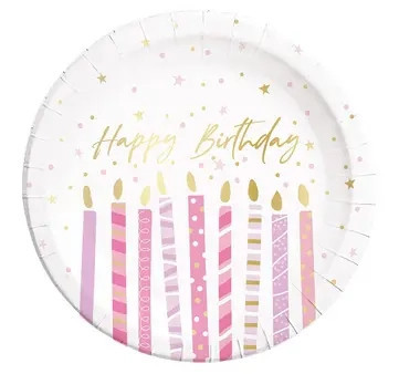 La mulți ani Candles Farfurie de hârtie Happy Birthday 8 buc 23 cm FSC