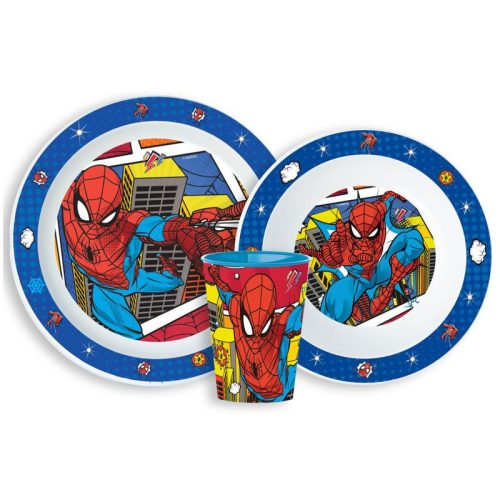 Omul Păianjen Grid set de tacâmuri, set de plastic micro, cu pahar de 260 ml