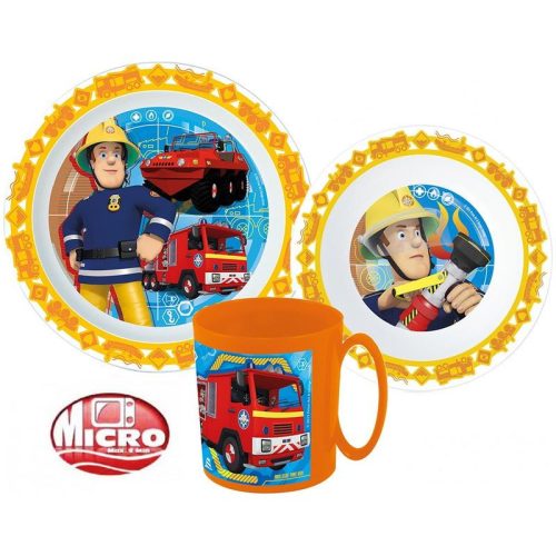 Pompierul Sam set de masă, set micro plastic cu cană 350 ml