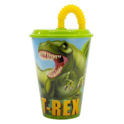 Dinozaur Pahar cu pai T-Rex, plastic, 430 ml