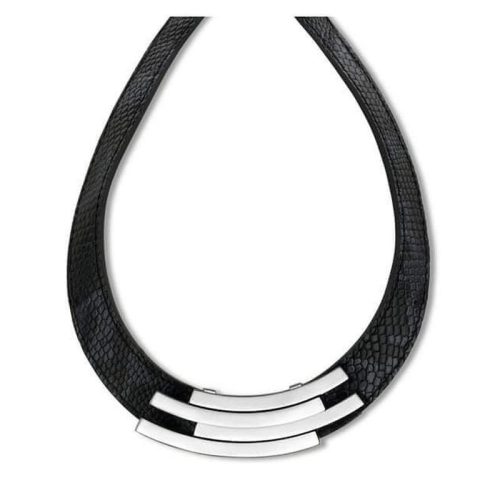 Victoria Colier de piele neagră de culoare argintie